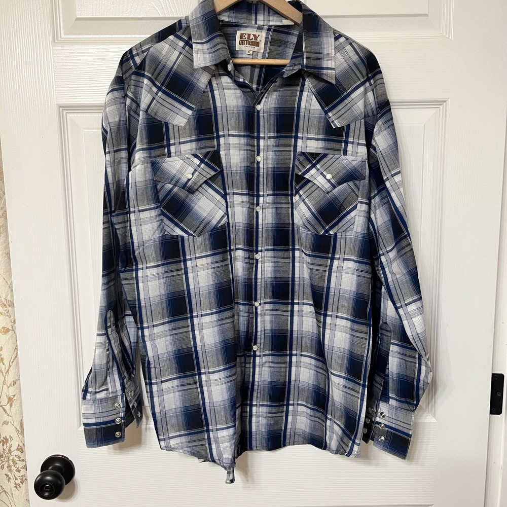 Ely‎ Cattleman XL Western Plaid Pearl Snap Long Sleeve Cowboy Shirt